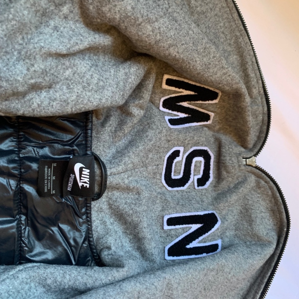 BLACK AND GREY NIKE WOOL AND LEATHER BOMBER COAT - Picture 4 of 9